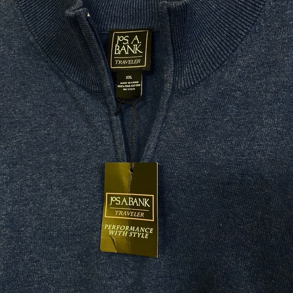 NWT Jos. A. Bank Traveler Navy Blue Quarter Zip Pullover Pima Cotton Sweater XXL - Picture 4 of 5